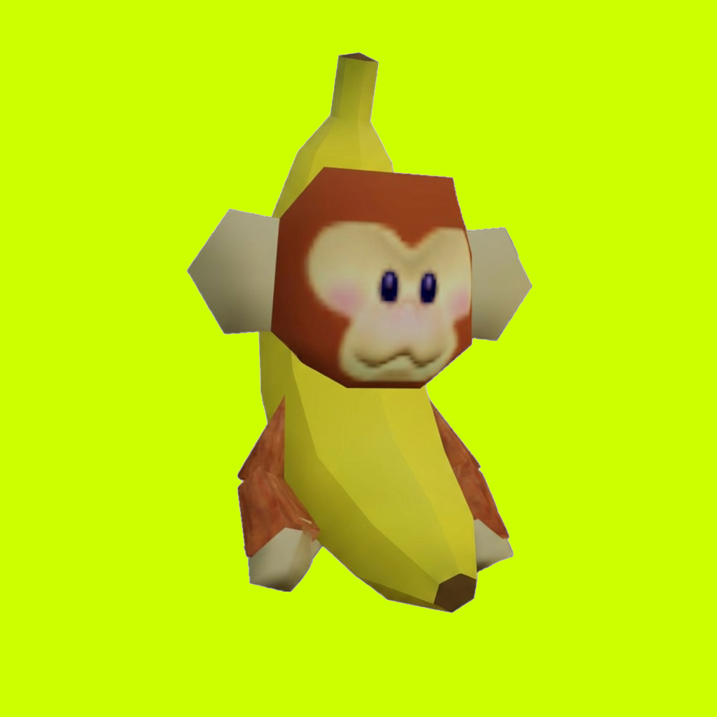 Tiny the monkey wearing a banana costume